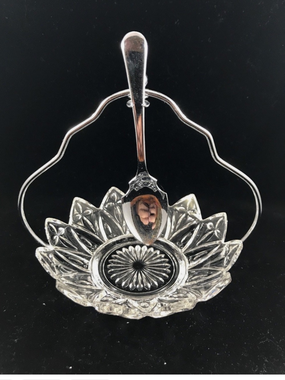 VTG Federal Glass Relish Dish, stamped 3/pieces. Sunflower crystal dish